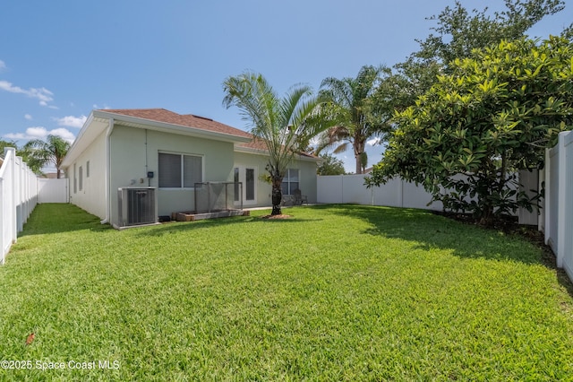 1409 Corbett Ln, Melbourne, FL 32904 - rear view of house featuring central AC unit and stucco siding