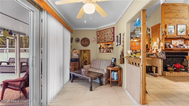 8516 99th Ct, Vero Beach, FL 32967 - sitting room featuring ornamental molding, a ceiling fan, and tile patterned flooring