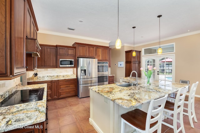 1110 Old Parsonage Dr, Merritt Island, FL 32952 - kitchen with a sink, appliances with stainless steel finishes, decorative backsplash, light tile patterned floors, and light stone countertops