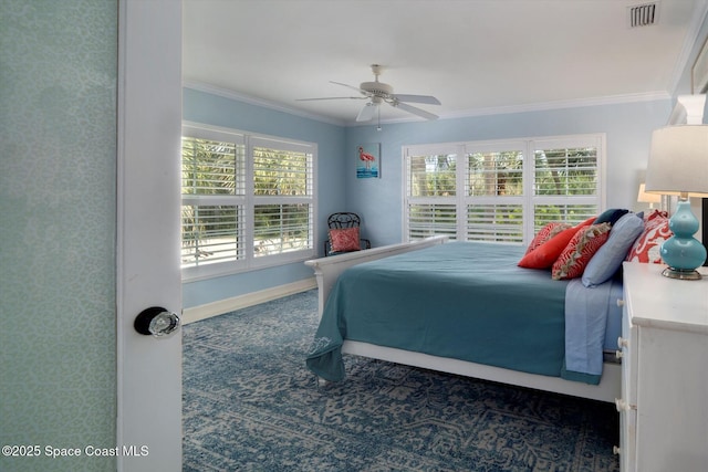 1951 W Sandpiper Rd, Vero Beach, FL 32963 - bedroom featuring multiple windows, crown molding, baseboards, and ceiling fan