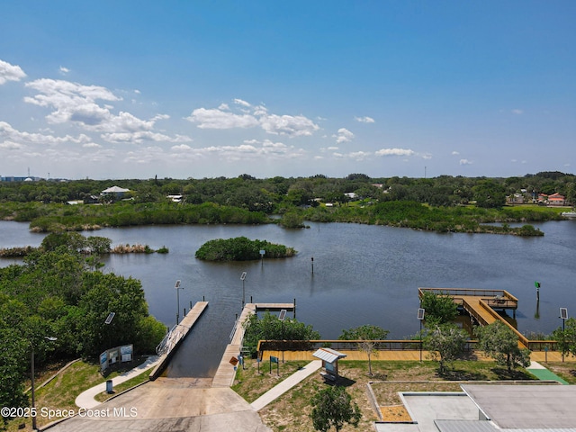 water view featuring a dock