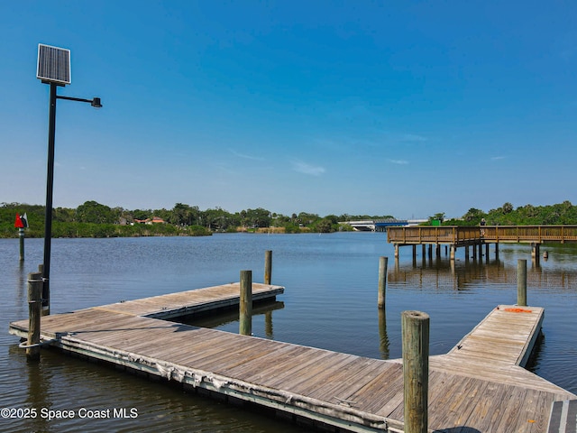 dock area featuring a water view