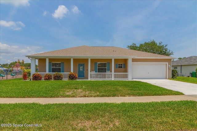 5290 Cinnamon Fern Blvd, Cocoa, FL 32927 - view of front facade featuring a porch, a garage, driveway, and stucco siding