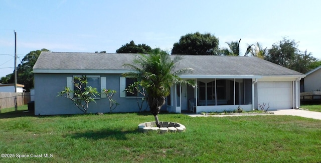 1581 Charles Blvd NE, Palm Bay, FL 32907 - ranch-style home featuring a garage, concrete driveway, and a sunroom