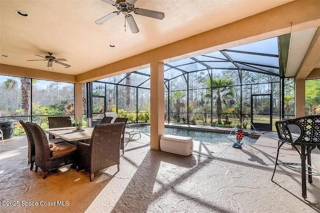 20880 Reynolds Pkwy, Orlando, FL 32833 - sunroom / solarium featuring ceiling fan, a pool, and outdoor dining space