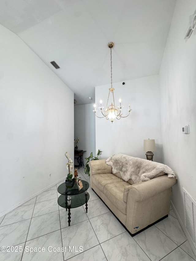 1112 Pine Creek Cir NE, Palm Bay, FL 32905 - living room with a chandelier and light marble finish flooring