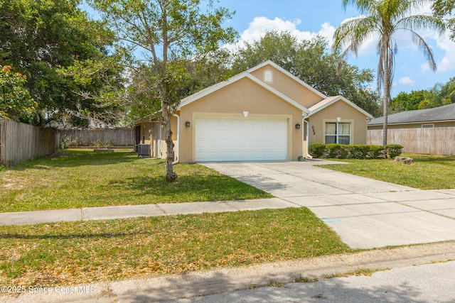 854 Belhurst Ln, Rockledge, FL 32955 - ranch-style house with a garage, stucco siding, concrete driveway, and central AC