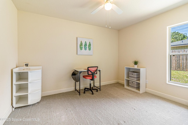 854 Belhurst Ln, Rockledge, FL 32955 - carpeted office space featuring a ceiling fan, healthy amount of natural light, and baseboards