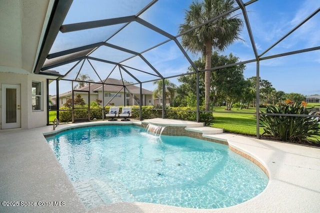 4178 Ventana Blvd, Rockledge, FL 32955 - swimming pool featuring a patio area, glass enclosure, and a lawn