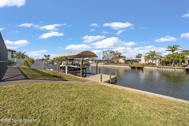 dock featuring a water view and boat lift