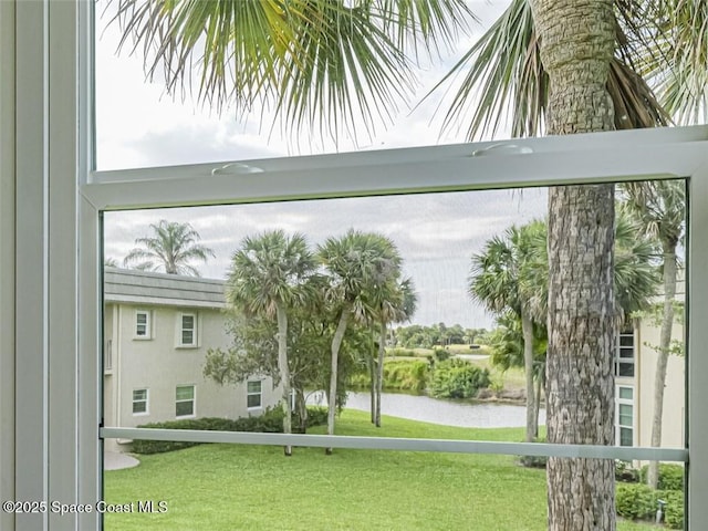 entryway with a water view
