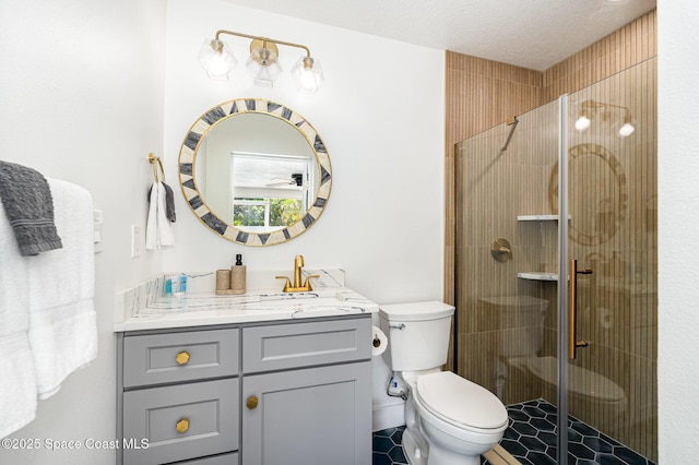 8103 Magnolia Ave, Cape Canaveral, FL 32920 - full bathroom featuring toilet, a stall shower, vanity, and tile patterned flooring