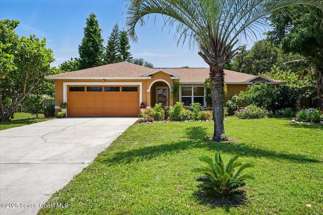 965 19th St SW, Vero Beach, FL 32962 - single story home with an attached garage, concrete driveway, stucco siding, and a front yard