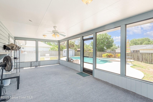 174 Peckham St NE, Palm Bay, FL 32907 - unfurnished sunroom with ceiling fan and a jacuzzi