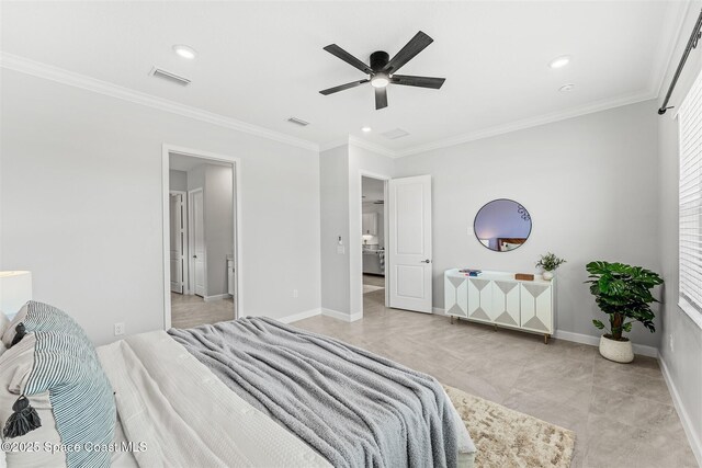 8854 Alister Dr, Melbourne, FL 32940 - bedroom with ornamental molding, baseboards, recessed lighting, and a ceiling fan