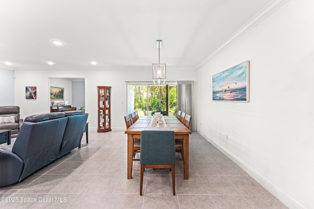 916 Corbin Cir SW, Palm Bay, FL 32908 - dining area with ornamental molding, recessed lighting, light tile patterned flooring, and baseboards