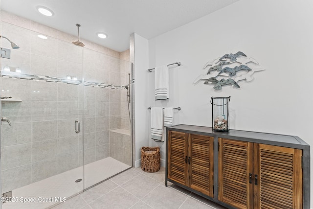916 Corbin Cir SW, Palm Bay, FL 32908 - full bath featuring a stall shower, tile patterned flooring, and recessed lighting