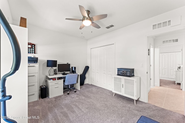 916 Corbin Cir SW, Palm Bay, FL 32908 - office space featuring light colored carpet, ceiling fan, and baseboards