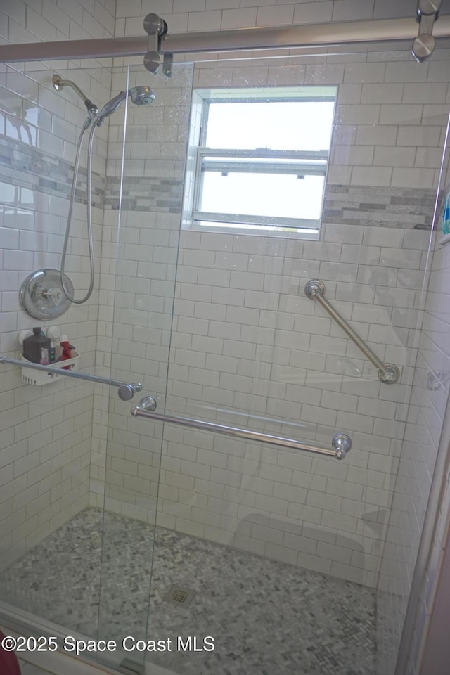 bathroom with a shower stall