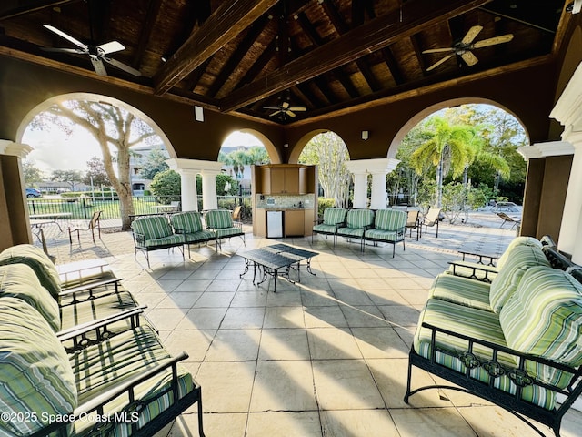 6421 Borasco Dr, Melbourne, FL 32940 - view of patio / terrace with a ceiling fan, an outdoor hangout area, and area for grilling