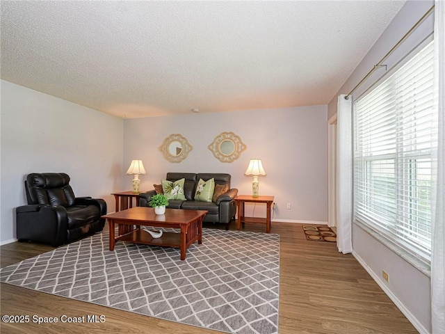 18 Vista Palm Ln Unit 102, Vero Beach, FL 32962 - living room featuring plenty of natural light, wood finished floors, a textured ceiling, and baseboards