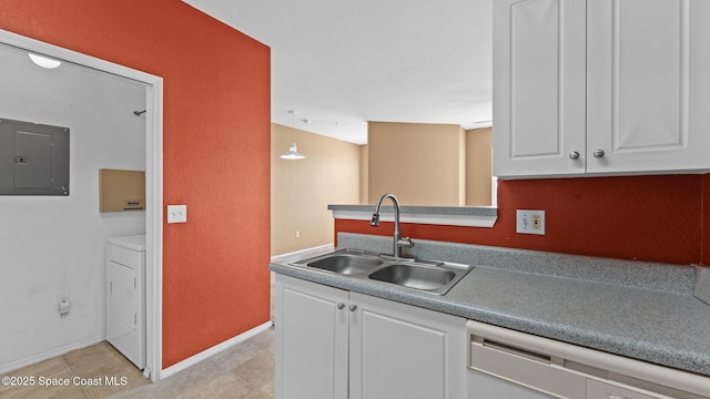 1766 Sophias Dr Unit 204, Melbourne, FL 32940 - kitchen with a sink, electric panel, dishwasher, washer / clothes dryer, and white cabinetry