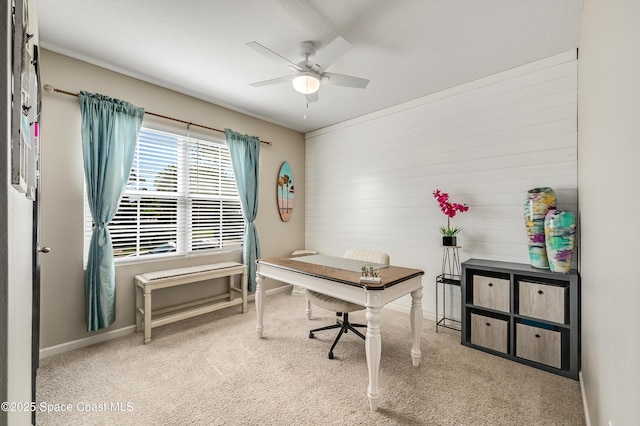 1460 Glendale Ave NW, Palm Bay, FL 32907 - carpeted office with a ceiling fan, baseboards, and wood walls