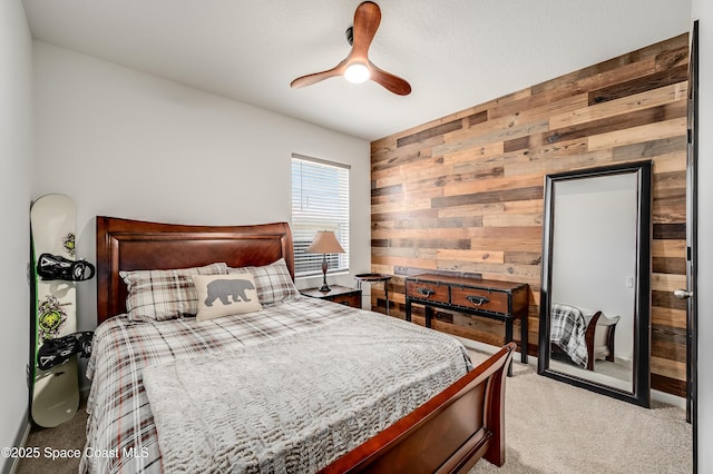 1460 Glendale Ave NW, Palm Bay, FL 32907 - carpeted bedroom with wood walls and ceiling fan