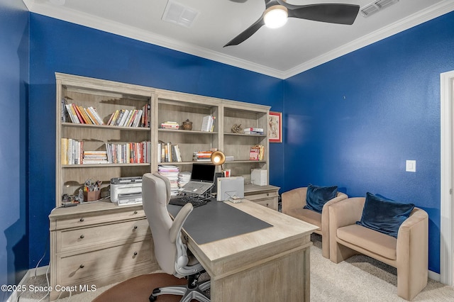 738 Old Country SE, Palm Bay, FL 32909 - carpeted office space featuring ornamental molding, ceiling fan, and baseboards