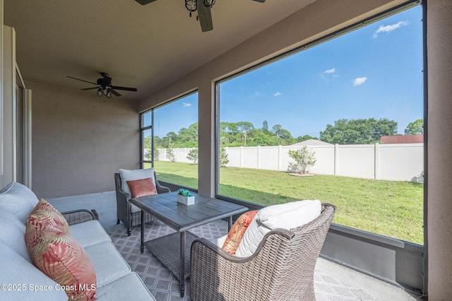 738 Old Country SE, Palm Bay, FL 32909 - sunroom / solarium featuring ceiling fan and outdoor lounge area