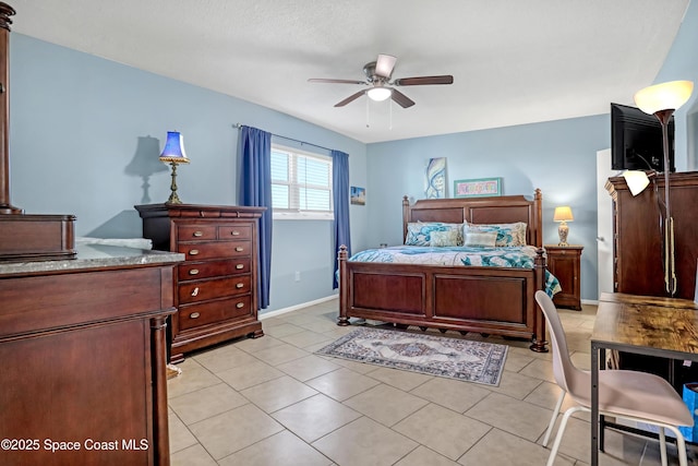 4000 Ocean Beach Blvd Unit 1J, Cocoa Beach, FL 32931 - bedroom featuring baseboards, a ceiling fan, and light tile patterned floors