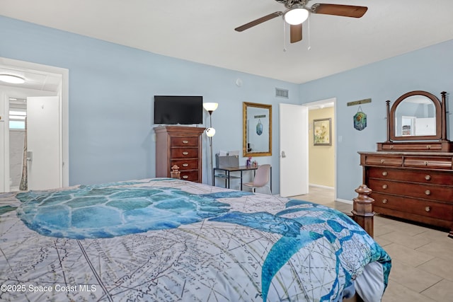 4000 Ocean Beach Blvd Unit 1J, Cocoa Beach, FL 32931 - bedroom with ceiling fan and tile patterned floors