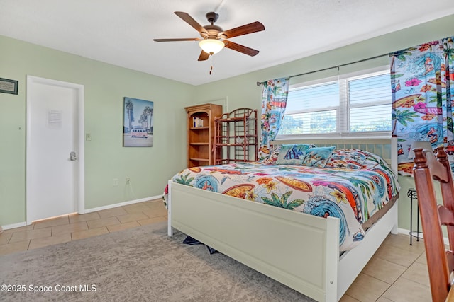 4000 Ocean Beach Blvd Unit 1J, Cocoa Beach, FL 32931 - bedroom featuring tile patterned floors, baseboards, and ceiling fan