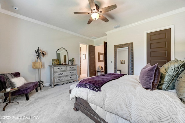 2291 Trava Ln, Melbourne, FL 32940 - bedroom with carpet, ornamental molding, baseboards, and a ceiling fan