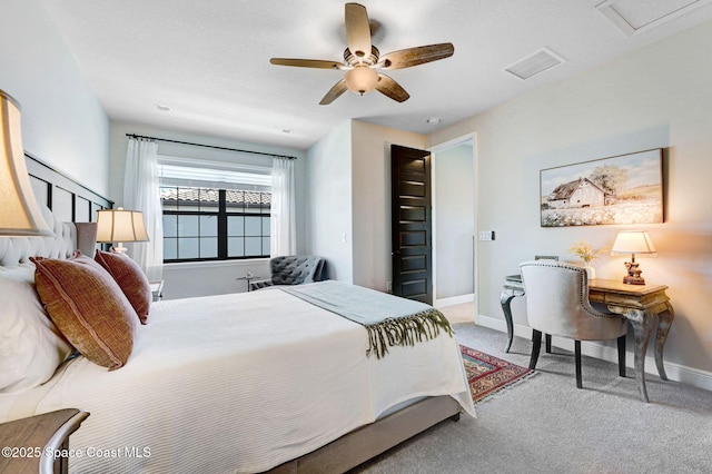 2291 Trava Ln, Melbourne, FL 32940 - carpeted bedroom featuring baseboards, a ceiling fan, and attic access