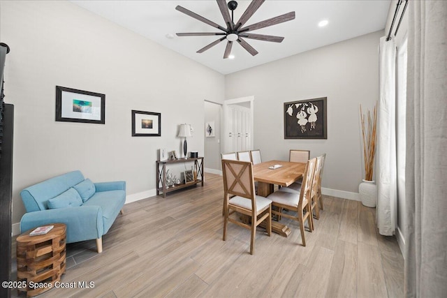 120 Mediterranean Way, Indian Harbour Beach, FL 32937 - dining area with a ceiling fan and light wood-style floors