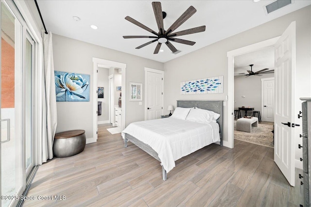 120 Mediterranean Way, Indian Harbour Beach, FL 32937 - bedroom with light wood-style floors, recessed lighting, and ceiling fan