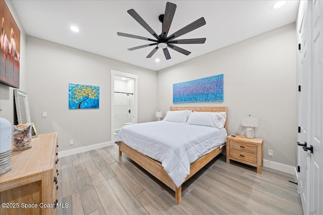 120 Mediterranean Way, Indian Harbour Beach, FL 32937 - bedroom featuring light wood finished floors, recessed lighting, connected bathroom, a closet, and a ceiling fan