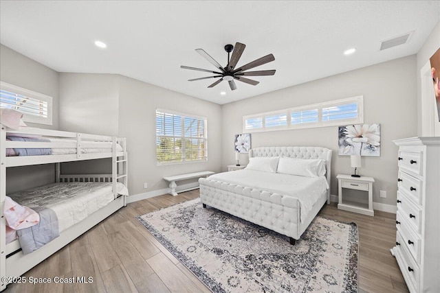 120 Mediterranean Way, Indian Harbour Beach, FL 32937 - bedroom featuring wood finished floors, ceiling fan, and recessed lighting