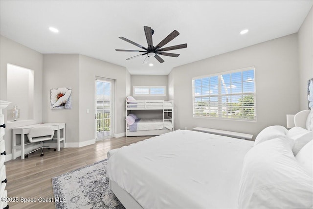 120 Mediterranean Way, Indian Harbour Beach, FL 32937 - bedroom with light wood-style floors, access to exterior, recessed lighting, and a ceiling fan