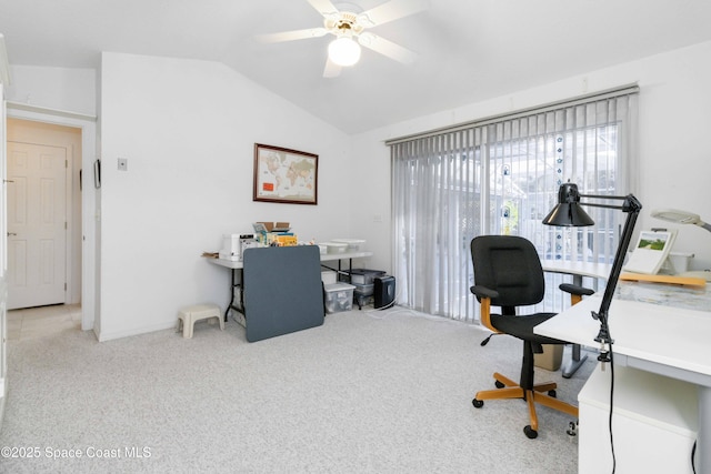 1181 Cypress Trace Dr, Melbourne, FL 32940 - carpeted office featuring vaulted ceiling and a ceiling fan