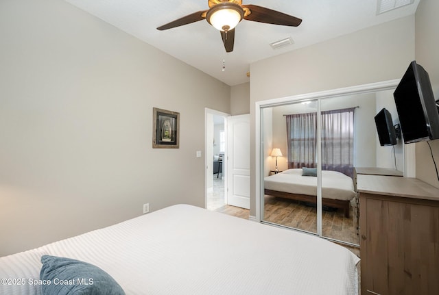 210 Sutton St, Rockledge, FL 32955 - bedroom featuring light wood-style flooring, a closet, and ceiling fan
