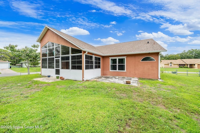 1398 Stuttgart Ave NW, Palm Bay, FL 32907 - rear view of house featuring a sunroom, a patio, and stucco siding