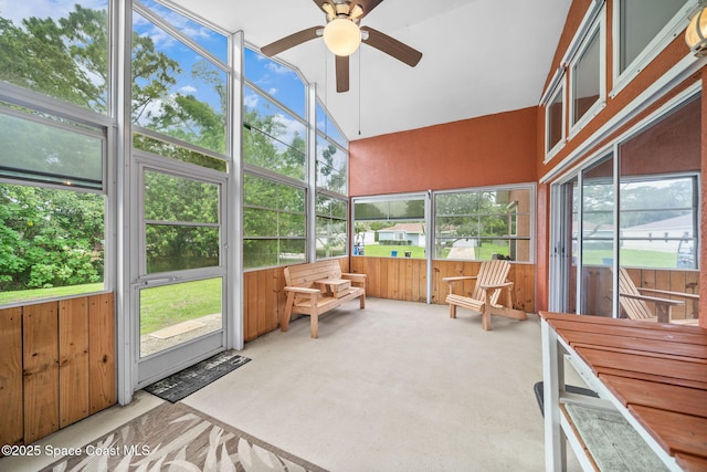 1398 Stuttgart Ave NW, Palm Bay, FL 32907 - sunroom / solarium featuring a ceiling fan, vaulted ceiling, and plenty of natural light
