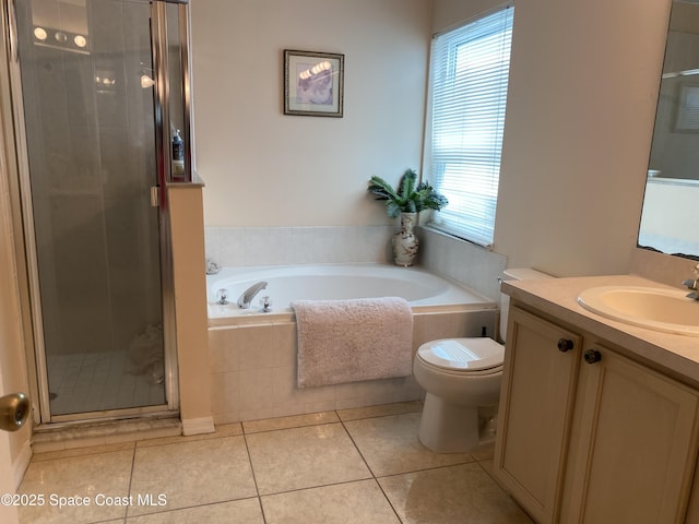 971 Sabal Grove Dr, Rockledge, FL 32955 - full bath featuring tile patterned flooring, vanity, a bath, and a shower stall