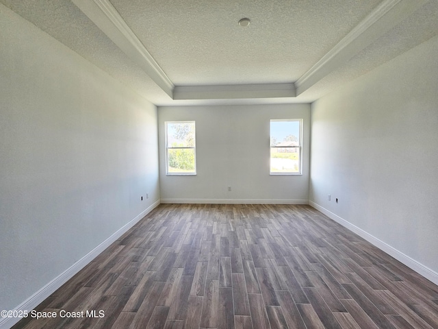 571 Fondulac St, Palm Bay, FL 32908 - spare room with a textured ceiling, dark wood-style floors, and a raised ceiling