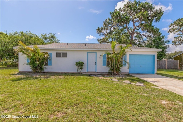 933 Gueld Ave NE, Palm Bay, FL 32905 - ranch-style house with an attached garage, driveway, and stucco siding