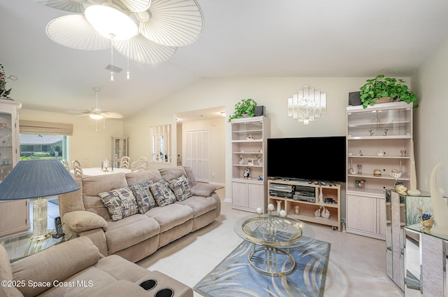 960 Mayflower Ave, Melbourne, FL 32940 - living room featuring lofted ceiling and a ceiling fan