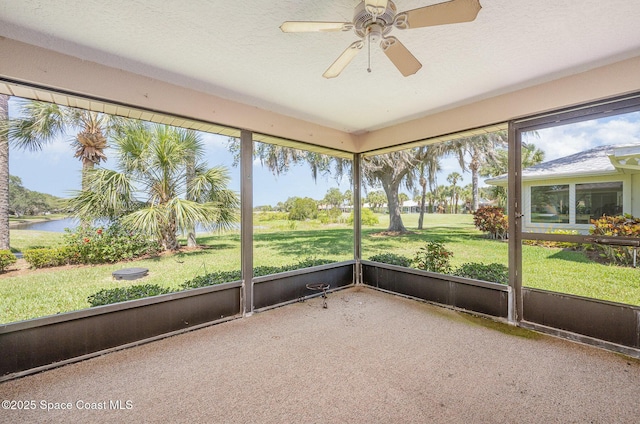960 Mayflower Ave, Melbourne, FL 32940 - unfurnished sunroom featuring a water view and ceiling fan