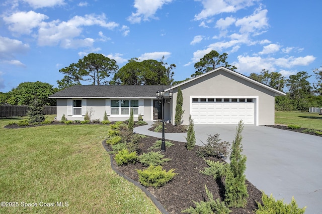 5695 Broad Acres St, Merritt Island, FL 32953 - single story home with driveway, an attached garage, and stucco siding